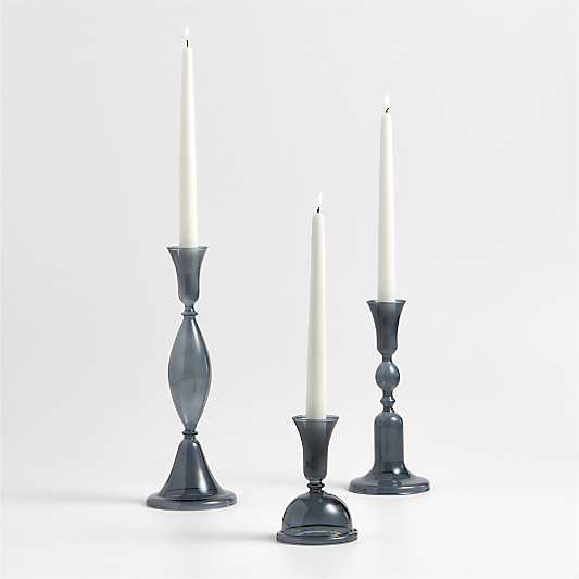 Milano Small Blue Glass Taper Candle Holder 5.2"