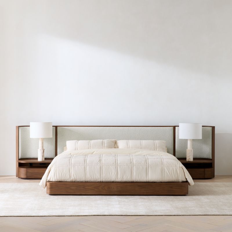 Milano Walnut Wood Upholstered Queen Bed with Nightstands - image 3 of 14