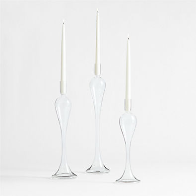 View Milano Clear Glass Taper Candle Holders, Set of 3 details