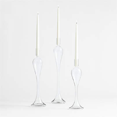 Milano Clear Glass Taper Candle Holders, Set of 3