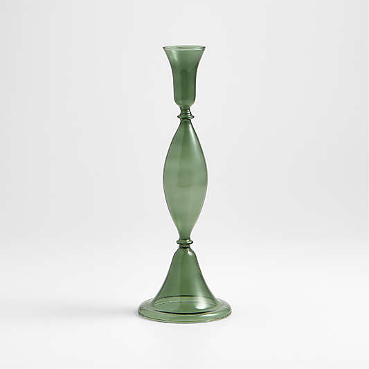 Milano Small Green Glass Taper Candle Holder 5.2"