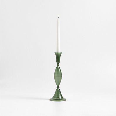View Milano Large Green Glass Taper Candle Holder 12.5" details