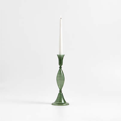 Milano Large Green Glass Taper Candle Holder 12.5"