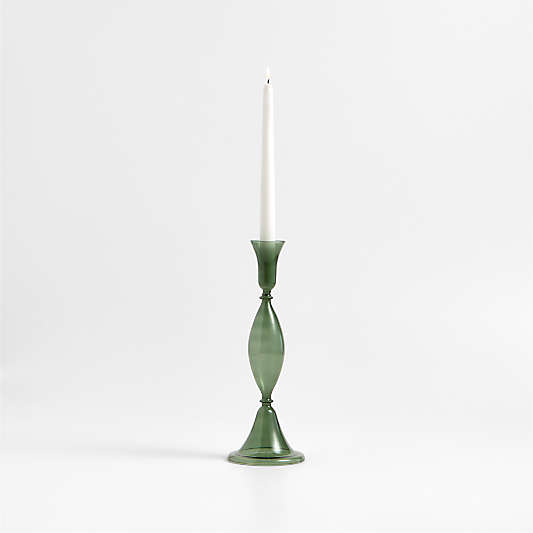 Milano Large Green Glass Taper Candle Holder 12.5"