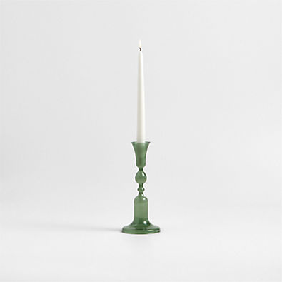 View Milano Medium Green Glass Taper Candle Holder 9.3" details