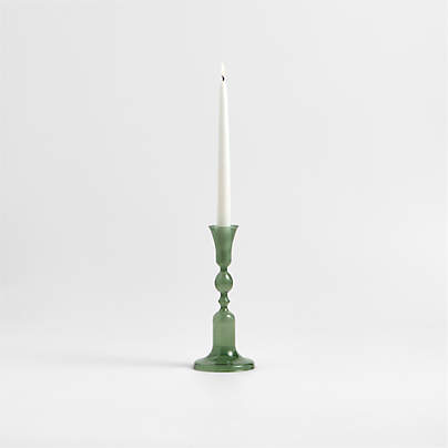 Milano Medium Green Glass Taper Candle Holder 9.3"