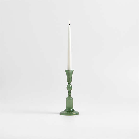 Milano Medium Green Glass Taper Candle Holder 9.3"