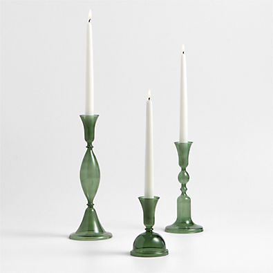 View Milano Green Glass Taper Holder, Set of 3 details