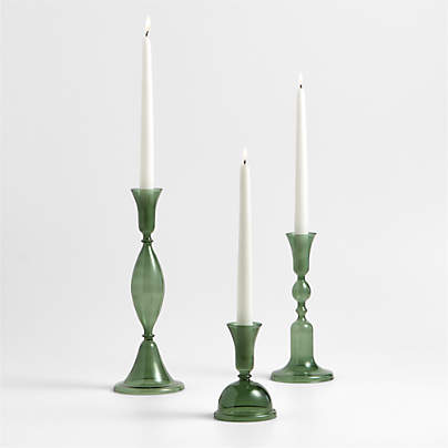 Milano Green Glass Taper Holder, Set of 3
