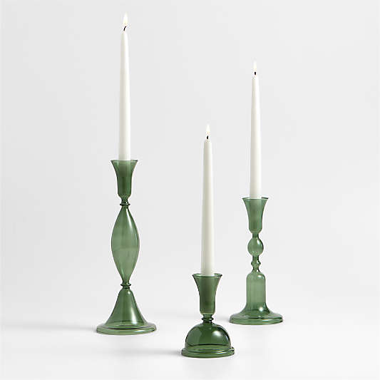 Milano Small Green Glass Taper Candle Holder 5.2"