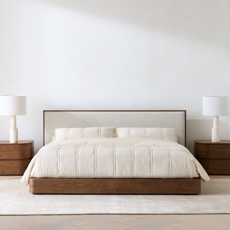 Milano Walnut Wood Upholstered Queen Bed - image 3 of 11