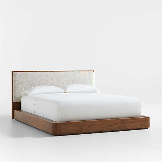 Milano Natural Walnut Wood Upholstered Queen Bed