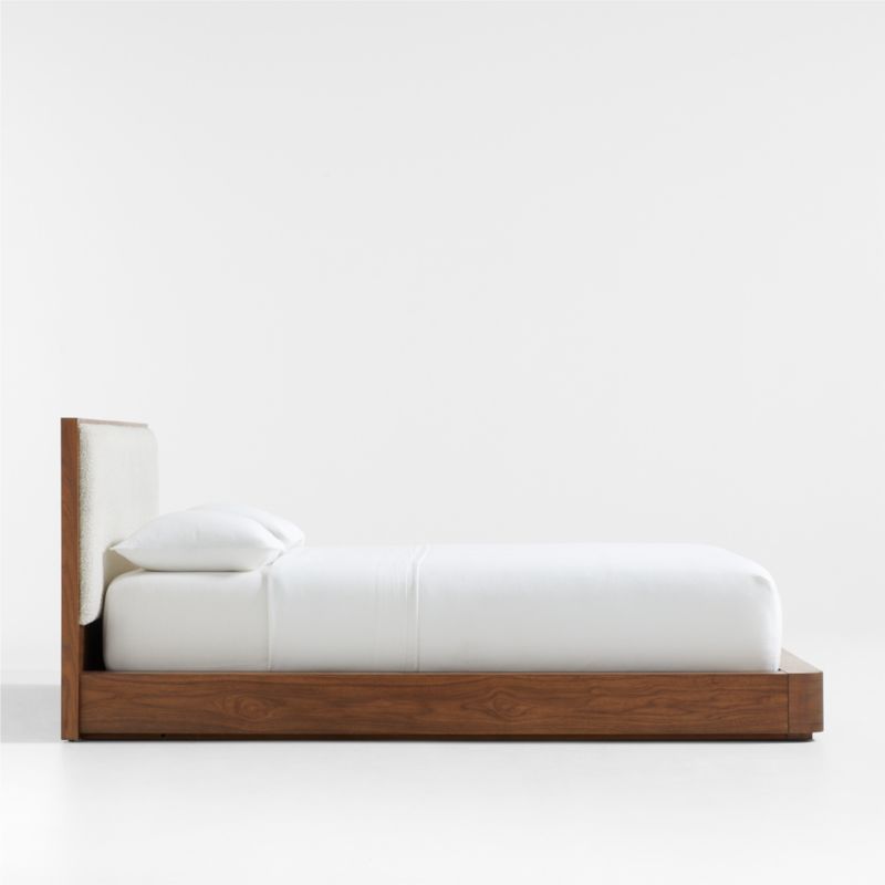 Milano Natural Walnut Wood Upholstered Queen Bed + Reviews | Crate & Barrel