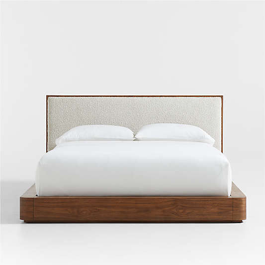 Milano Natural Walnut Wood Upholstered Bed