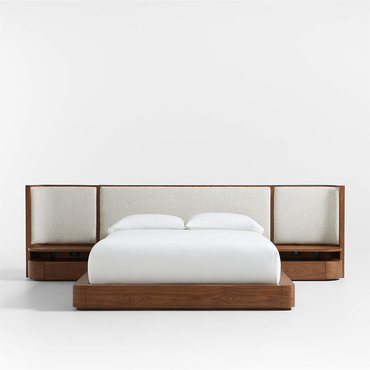 Milano Natural Walnut Wood Upholstered Bed with Nightstands