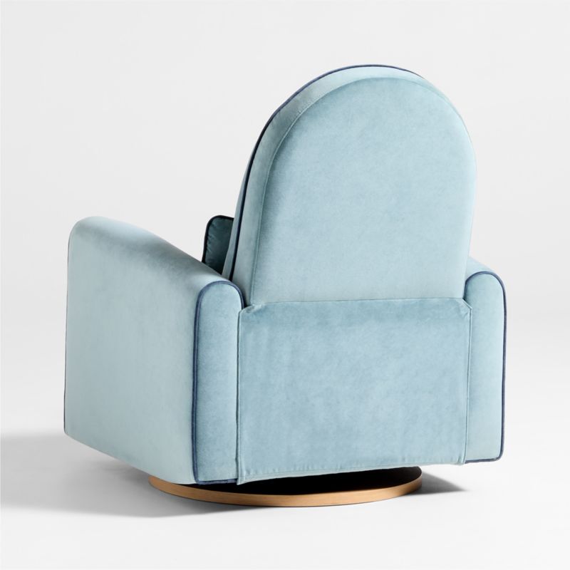 Miles Ocean Blue Velvet Nursery Power Recliner Swivel Chair with Wooden Base - image 4 of 9