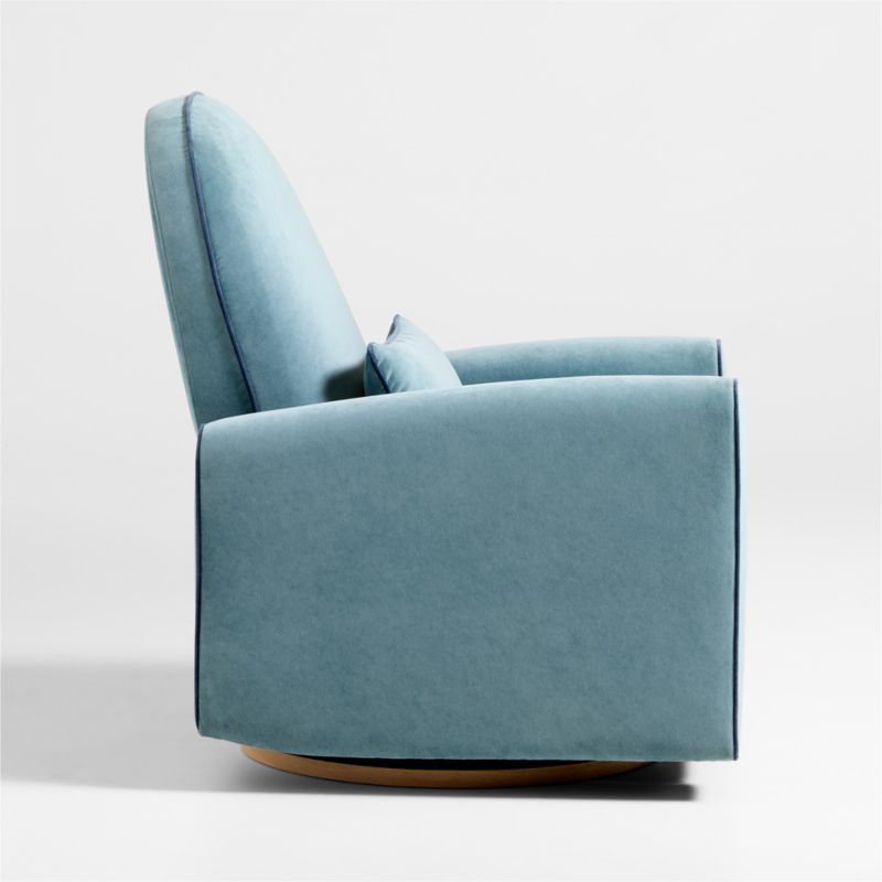 Miles Ocean Blue Velvet Nursery Power Recliner Swivel Chair with Wooden Base - image 3 of 9