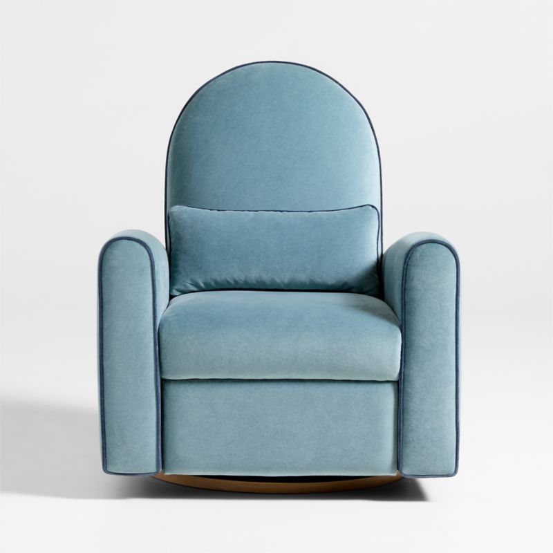 Miles Ocean Blue Velvet Nursery Power Recliner Swivel Chair with Wooden Base - image 2 of 9