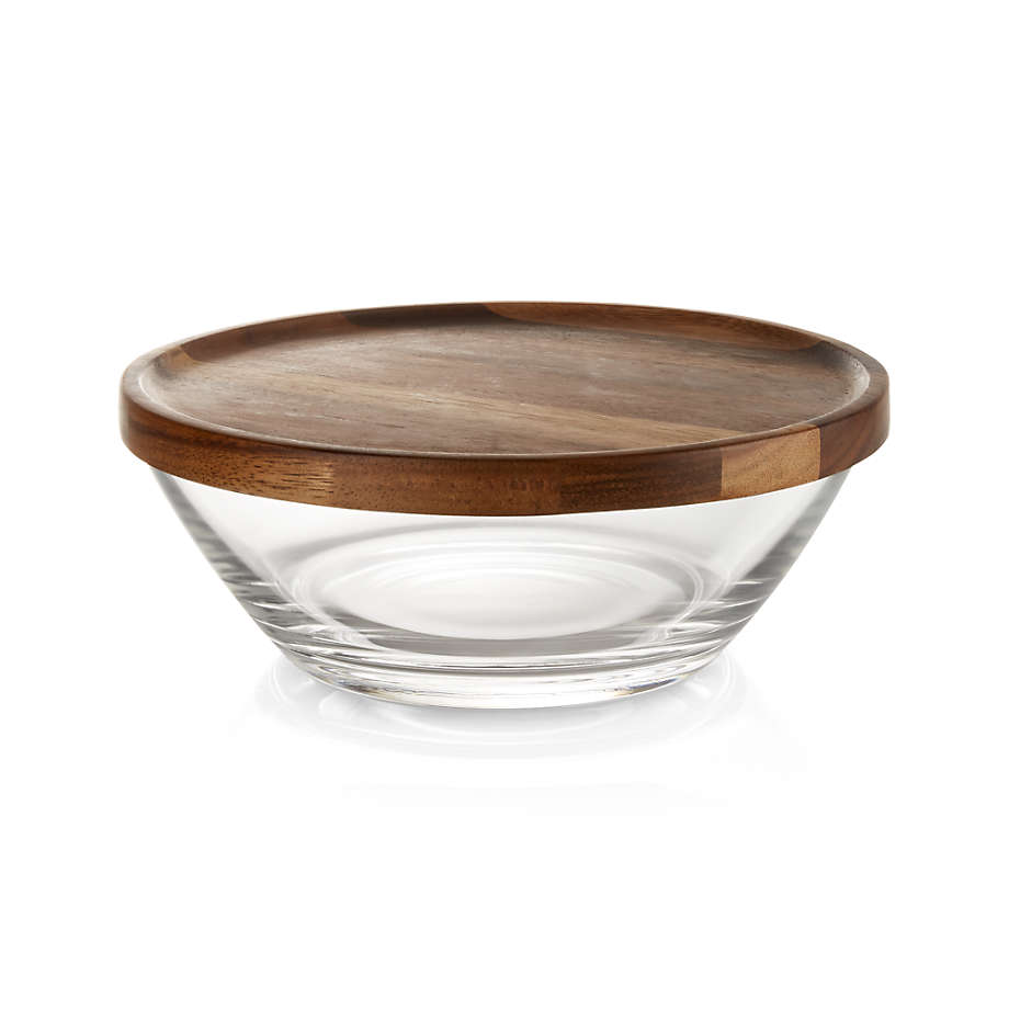 Crate&Barrel Miles Glass Bowl with Acacia Wood Lid