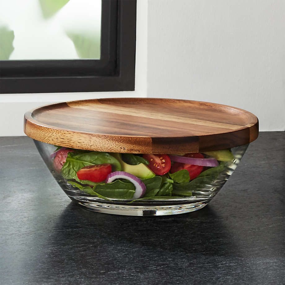 Crate&Barrel Miles Glass Bowl with Acacia Wood Lid