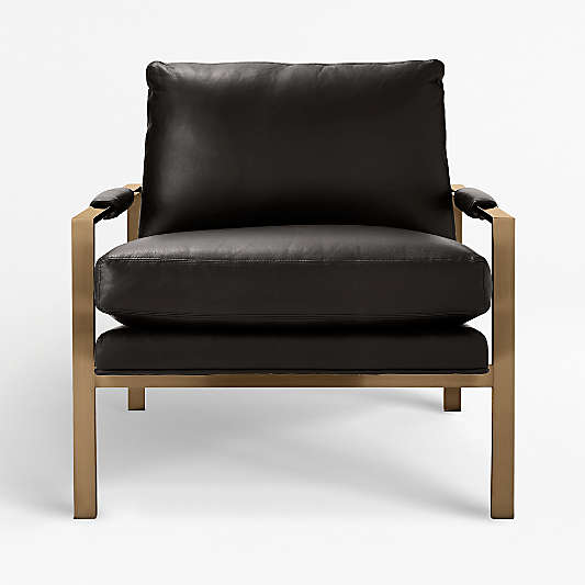 Milo Baughman ® Leather Chair with Brushed Brass Base