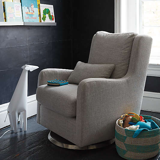 Milo Grey Nursery Swivel Glider Chair with Silver Base