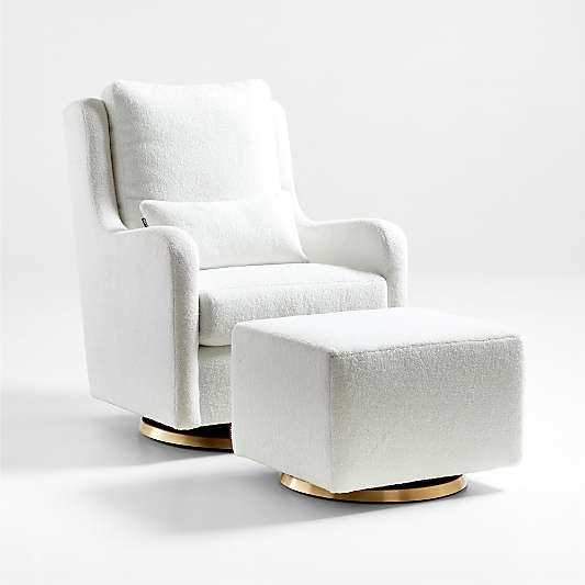 Milo Faux Sherpa Nursery Swivel Glider Chair with Gold Base