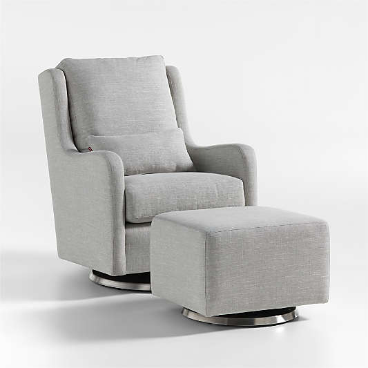 Milo Grey Nursery Swivel Glider Chair with Silver Base