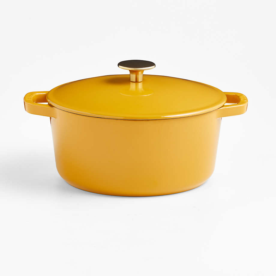Cast Iron Dutch Oven Yellow by Technique With Trivet RARE!