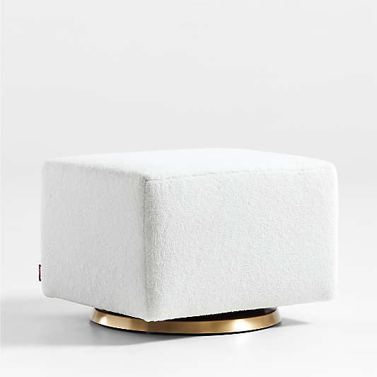 Milo Faux Sherpa Nursery Gliding Ottoman with Gold Base