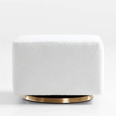 Milo Faux Sherpa Nursery Gliding Ottoman with Gold Base