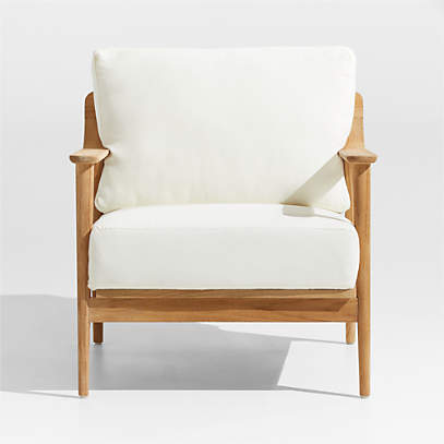 Milos Teak Wood Outdoor Patio Lounge Chair with White Cushions