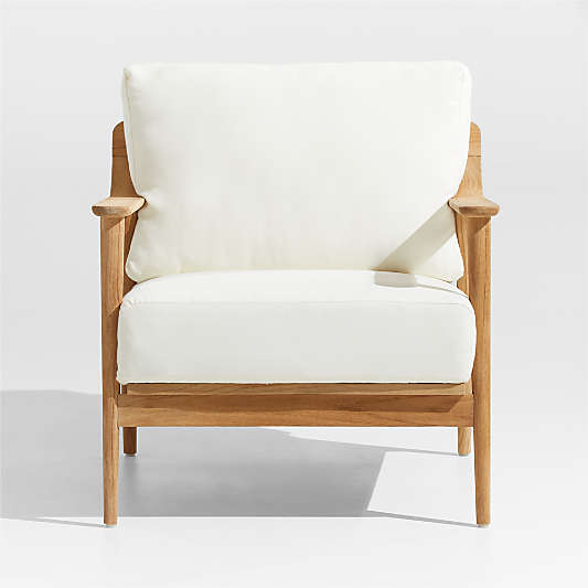 Milos Teak Wood Outdoor Patio Lounge Chair with White Cushions