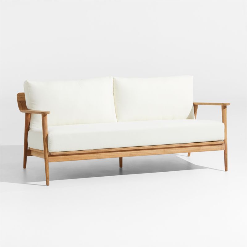 Milos Teak Wood Outdoor Patio Loveseat with White Cushions - image 3 of 6