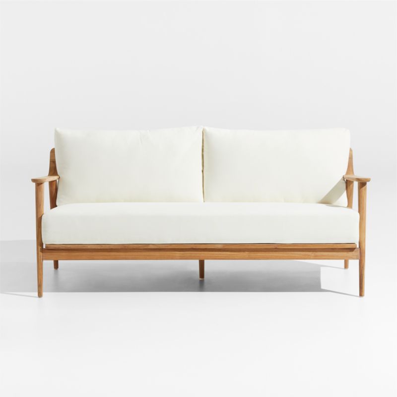 Milos Teak Wood Outdoor Patio Loveseat with White Cushions