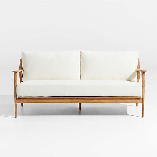 Milos Teak Wood Outdoor Patio Loveseat with White Cushions