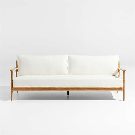 Milos Teak Wood Outdoor Patio Sofa with White Cushions