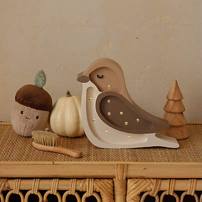 Little Lights Coffee Beige Mini Bird Kids Wood Table Lamp