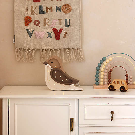 Little Lights Coffee Beige Mini Bird Kids Wood Table Lamp