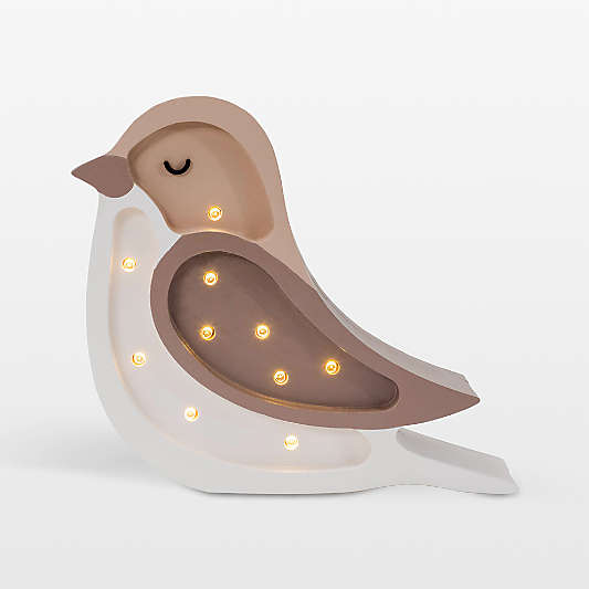 Little Lights Coffee Beige Mini Bird Kids Wood Table Lamp