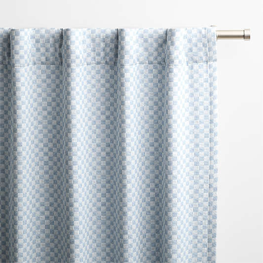 Mini Checker Sky Blue Kids Organic Cotton Blackout Curtain Panel 44"x96"