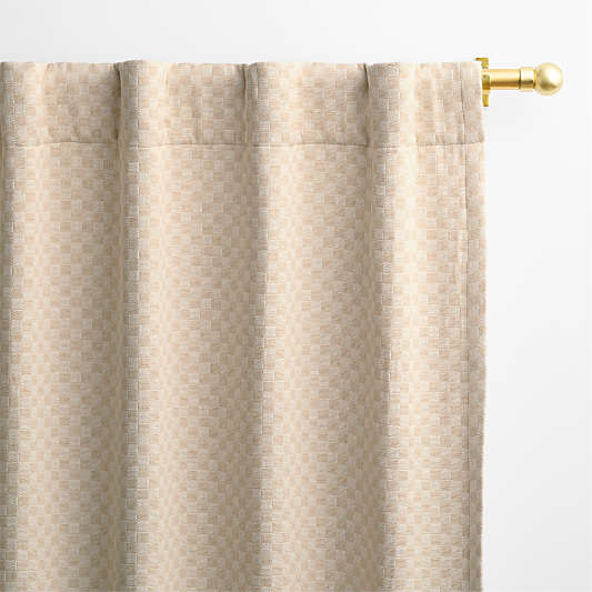 Mini Checker Stone Tan Kids Organic Cotton Blackout Curtain Panel
