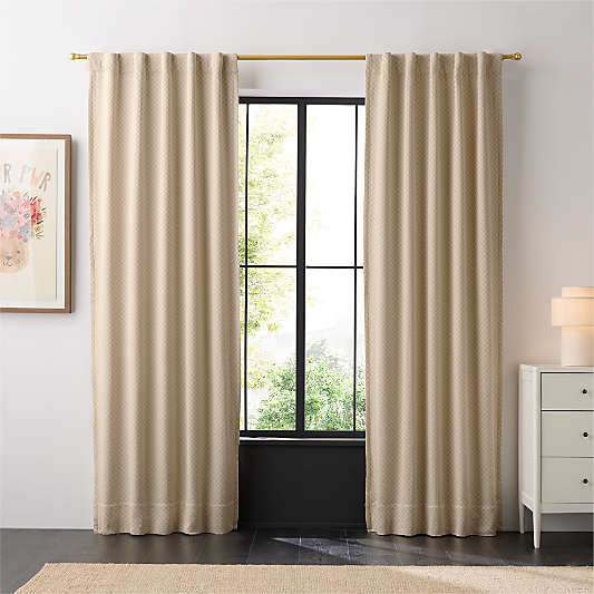 Mini Checker Stone Tan Kids Organic Cotton Blackout Curtain Panel