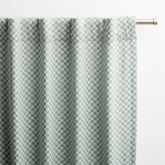 Mini Checker Verte Green Kids Organic Cotton Blackout Curtain Panel