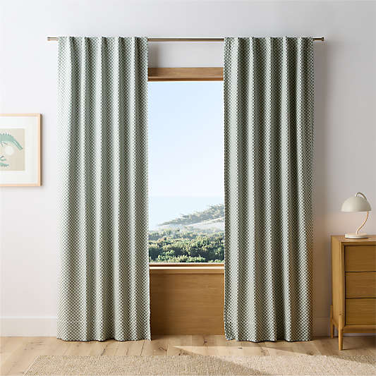 Mini Checker Verte Green Kids Organic Cotton Blackout Curtain Panel