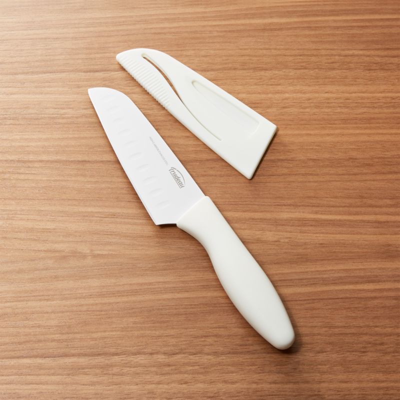 4-Piece Marble-Look Santoku Knife & Sheath Set, White, Plastic Sold by at Home