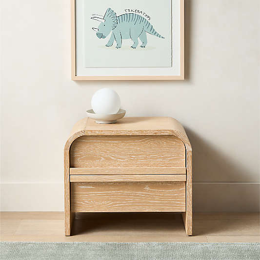Mira 24" Cerused Natural Oak Kids Nightstand with Drawer