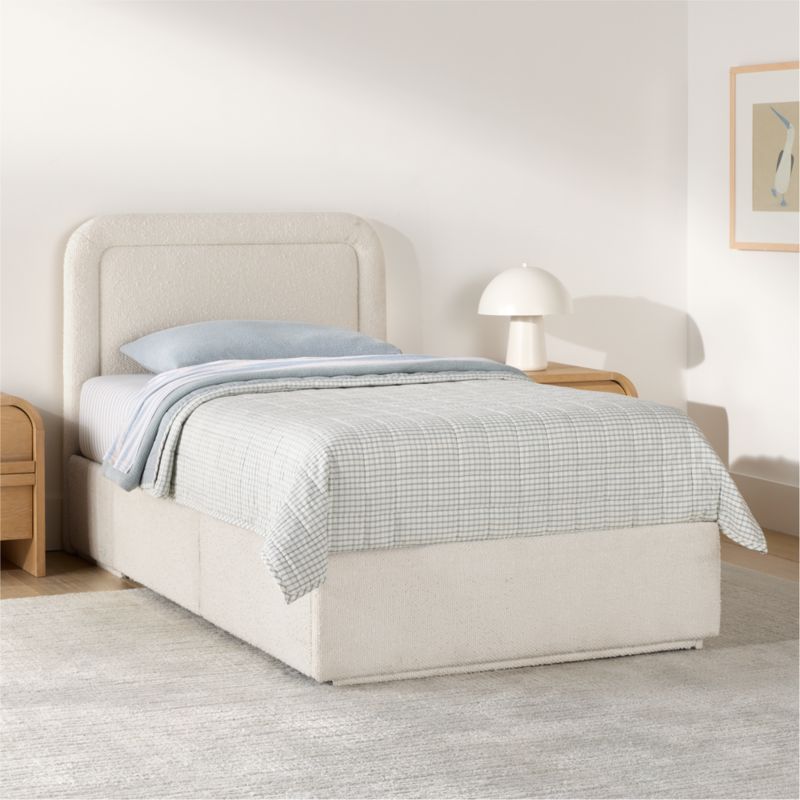 Mira Cream Boucle Upholstered Kids Full Storage Bed - image 2 of 12