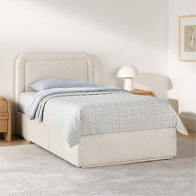 Mira Cream Performance Boucle Upholstered Kids Twin Storage Bed