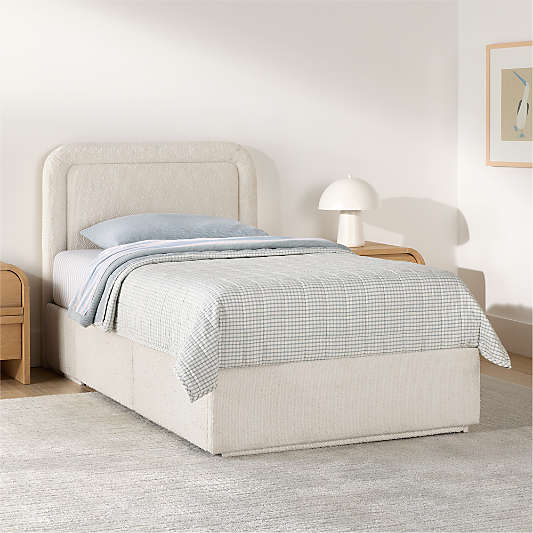 Mira Cream Performance Boucle Upholstered Kids Storage Bed